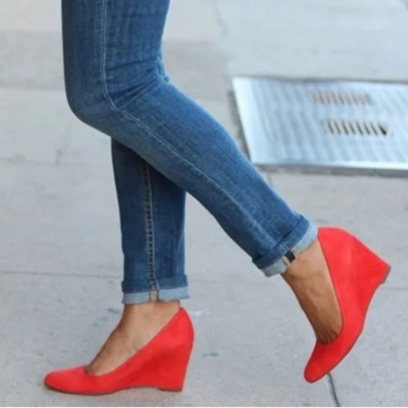 Crew Shoes J Crew Martina Suede Orange Wedge Heels 65